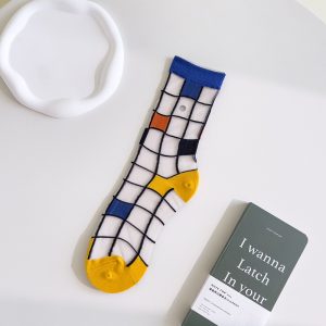 1 Pair Colorful Plaid Crystal Silk Socks